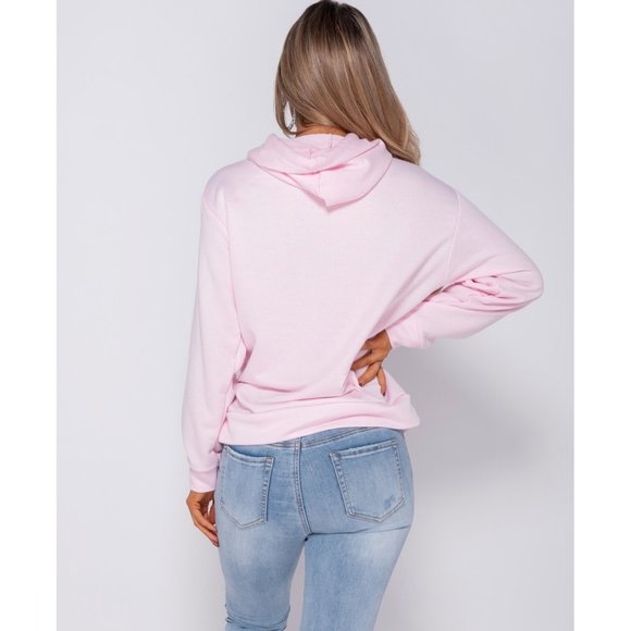 Pink Oversized Draw String Hooded Sweatshirt - Picture 6 of 8